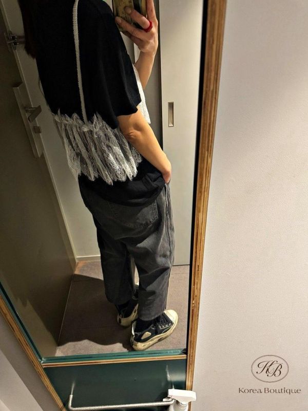 SS314 春季 假兩件蕾絲搖滾tee 