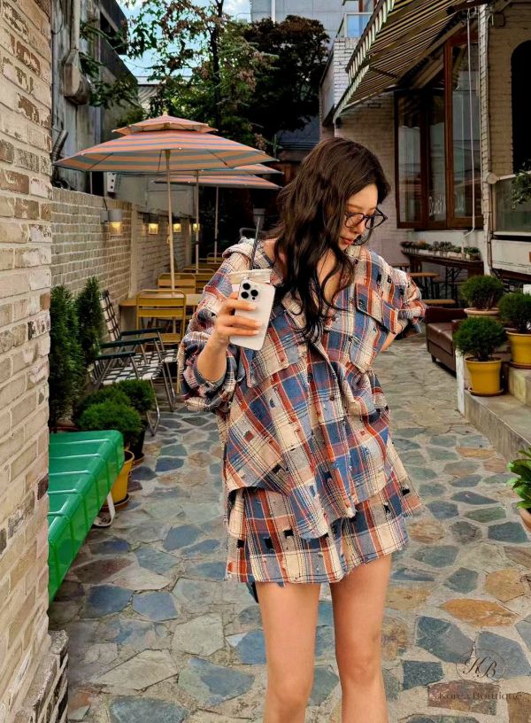 Fw353 秋季 破損感格紋套裝 