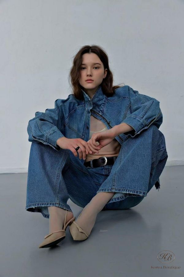 SS162 春季 好看的壓線翻領牛仔外套 