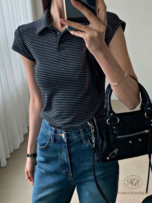 SS431 春季 合身的條紋polo衫 