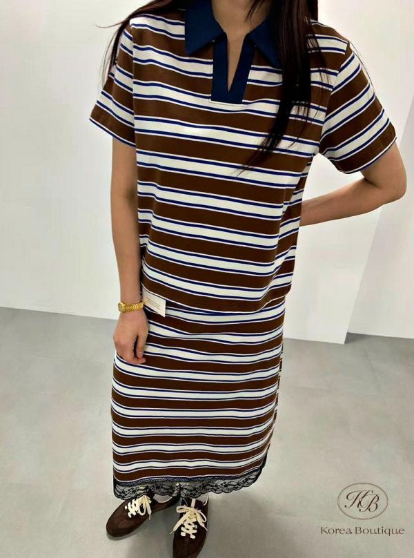 SS334 春季 polo衫條紋套裝 