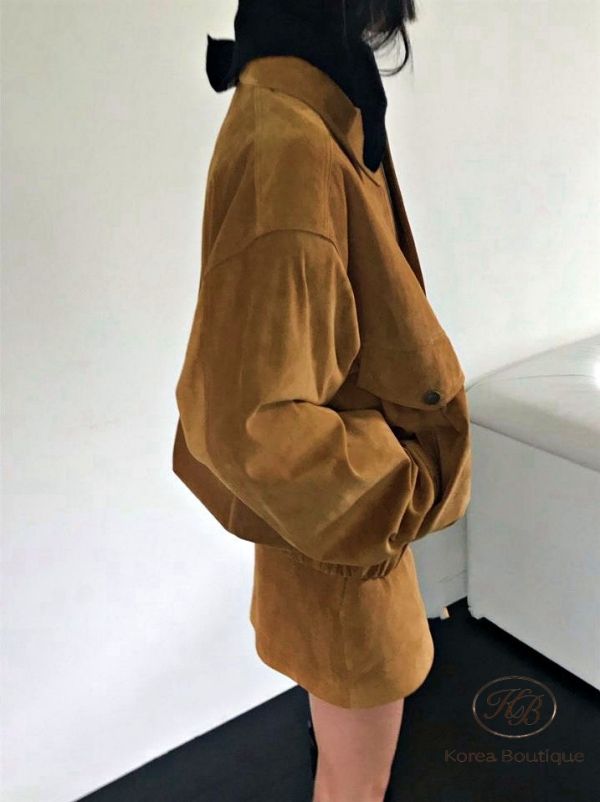 Fw464 冬季 麂皮夾克套裝 裙子均碼 