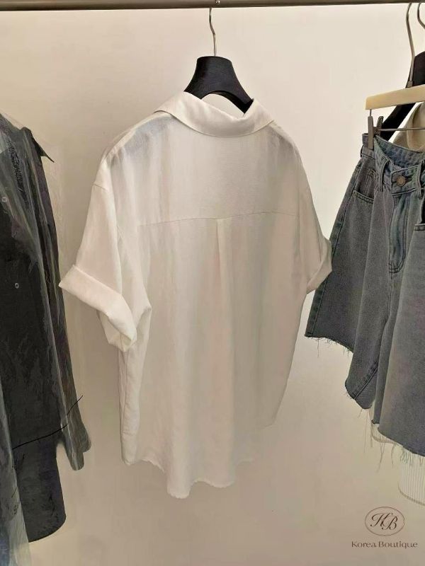 SS438 春季 蕾絲質感邊短袖襯衫 