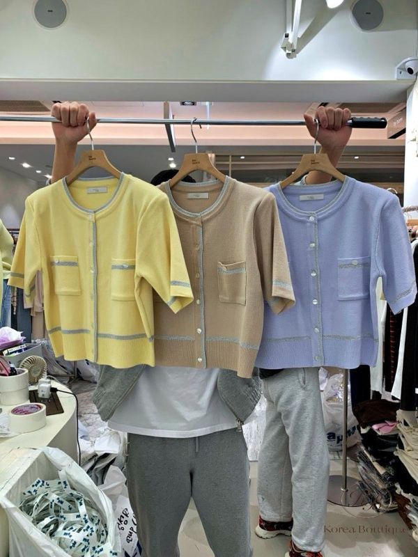 SS260 春季 配色好美的小香風針織短袖外套 