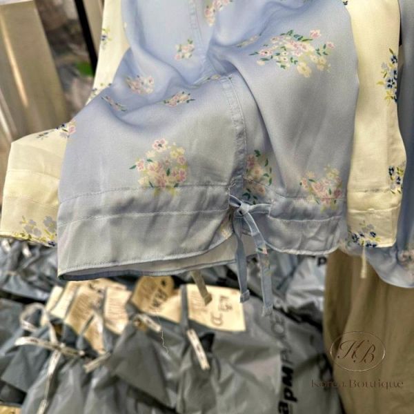 KR2639 夏季 絲綢感碎花褲 很仙的一套 