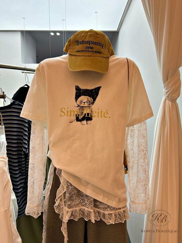 SS388 春季 頭巾貓咪tee 