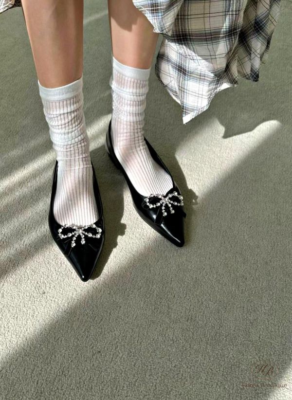 SS238 春季 好美的水鑽蝴蝶結平底鞋 