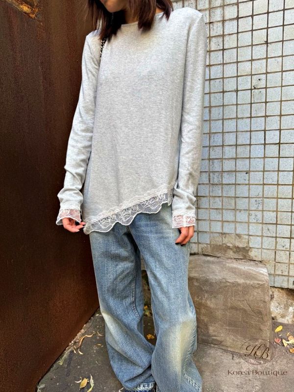 SS11 冬季 下擺有蕾絲設計的上衣 絨布面 