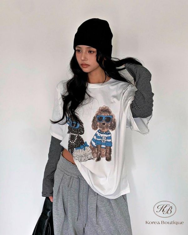 FW2706 秋季 可愛墨鏡狗狗tee 