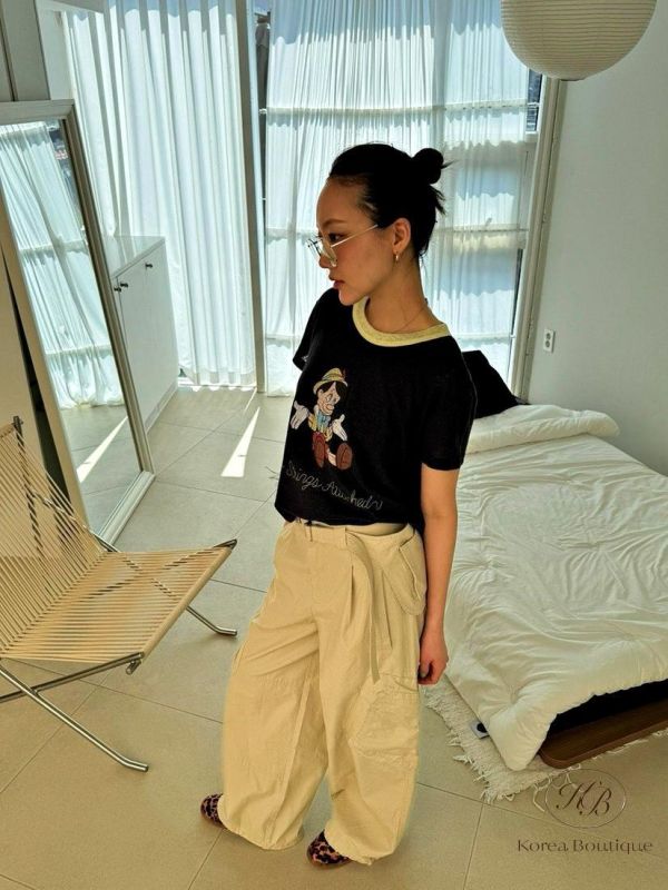 KR2607 夏季 小木偶撞色領tee 