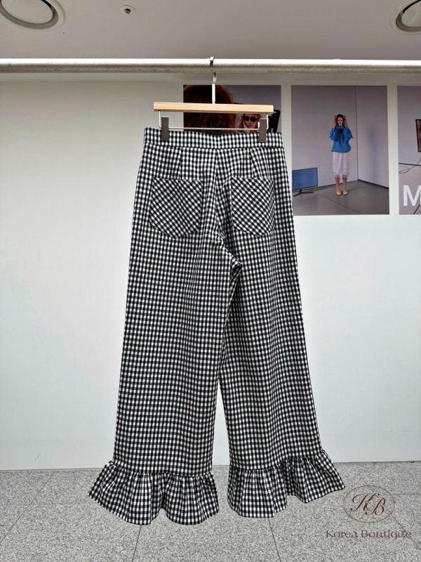 SS173 春季 可愛格紋花邊褲 