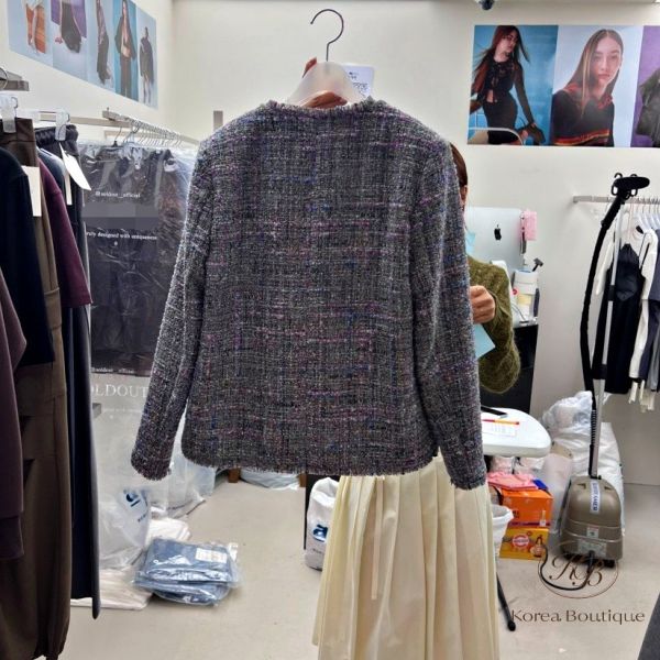 Fw124 秋季 復古粉灰小香外套 