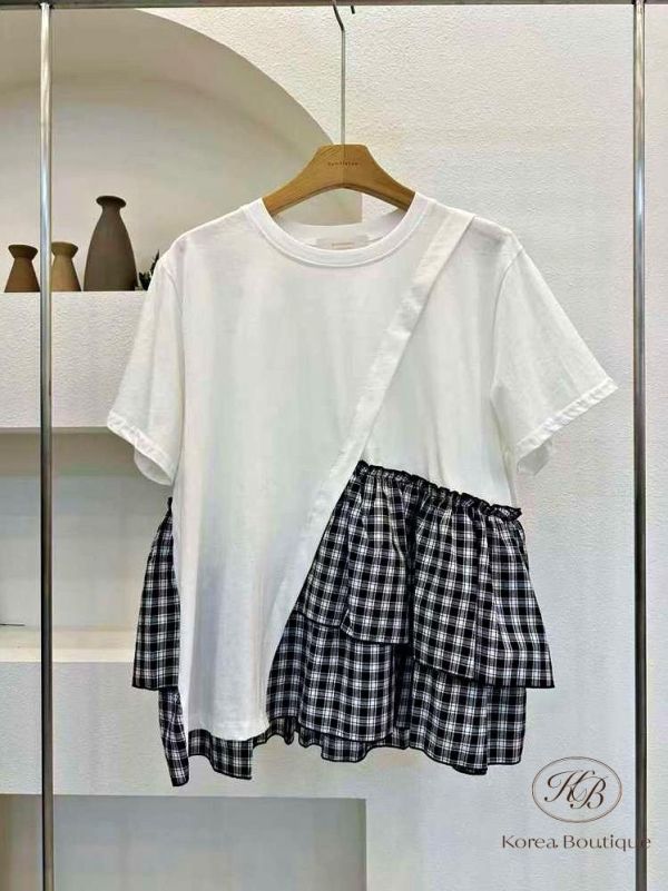 SS455 春季 格紋拼接上衣 
