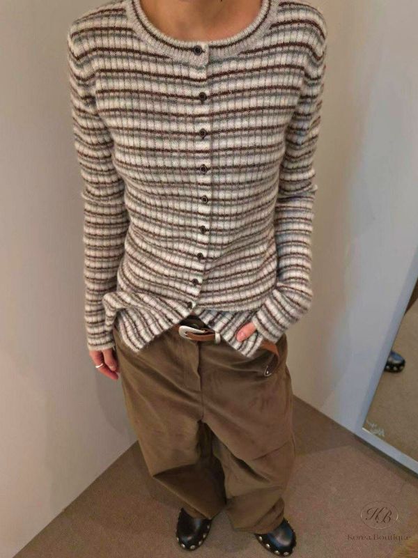Fw420 秋季 質感排扣條紋針織衫 