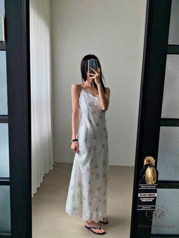 SS505 春季 碎花絲綢長洋裝 