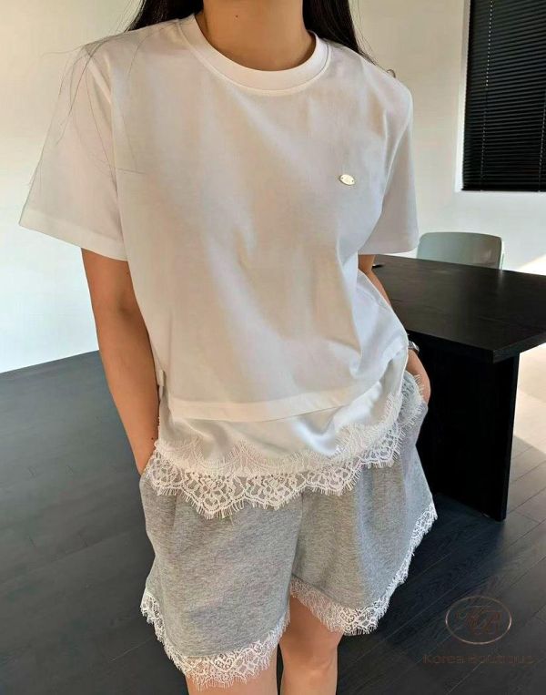 SS500 春季 小吊牌蕾絲素面tee 