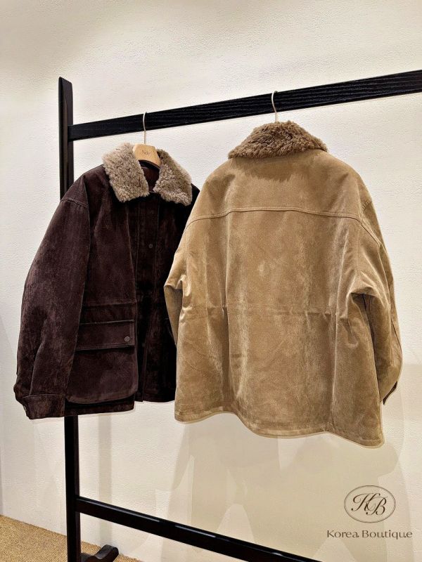 FWKR94 冬季 毛毛領鋪棉外套 麂皮感 