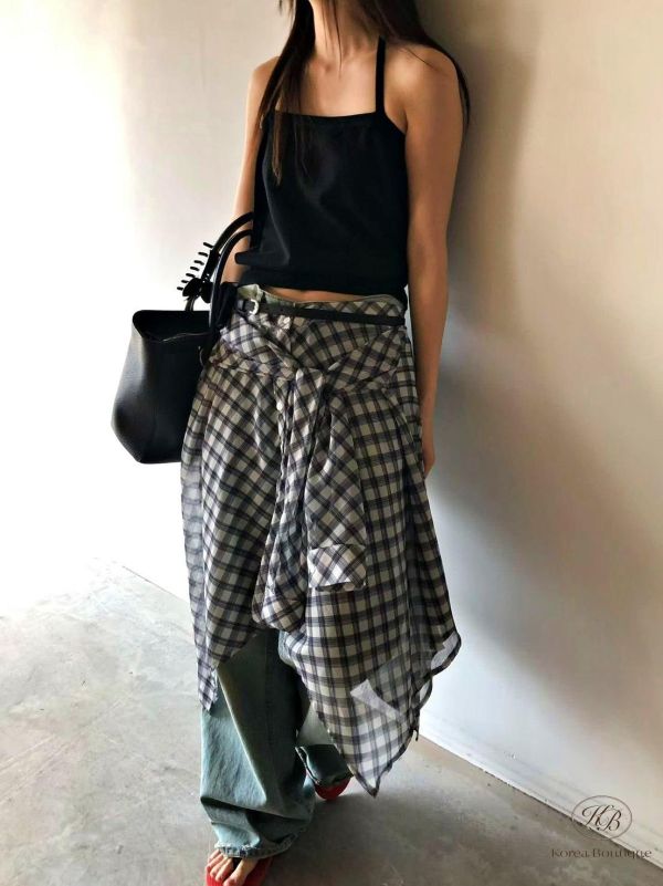 SS406 春季 好時髦的格紋裙簾 