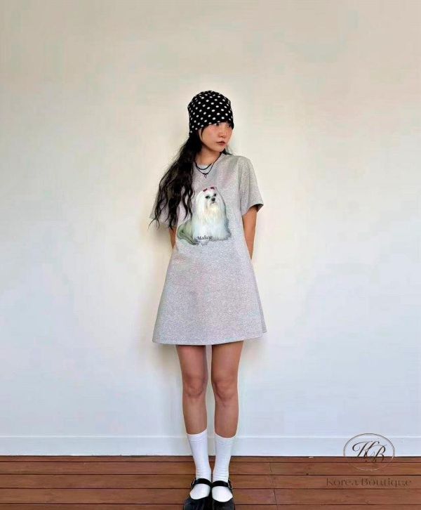 SS291 春季 可愛貴賓狗狗長版上衣 可當洋裝 