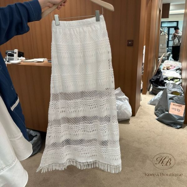 Spv87 夏裝 微風編織・鏤空流蘇鉤織長裙 