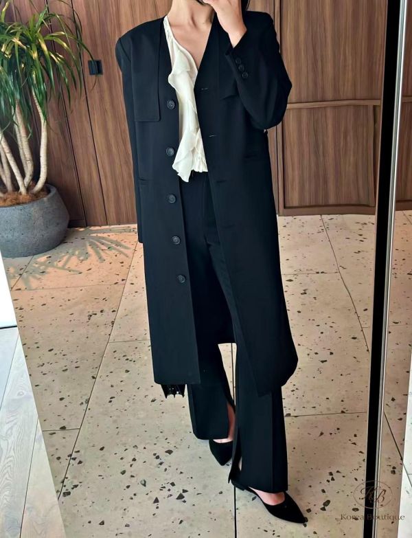 SS144 春季 好看的車縫邊西裝褲 開叉 