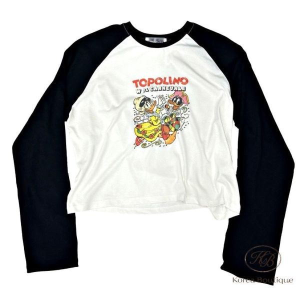 FW2681 秋季 撞色棒球可愛圖案tee 
