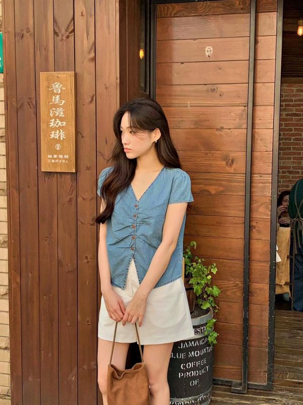 SS399 春季 丹寧牛仔短袖襯衫 