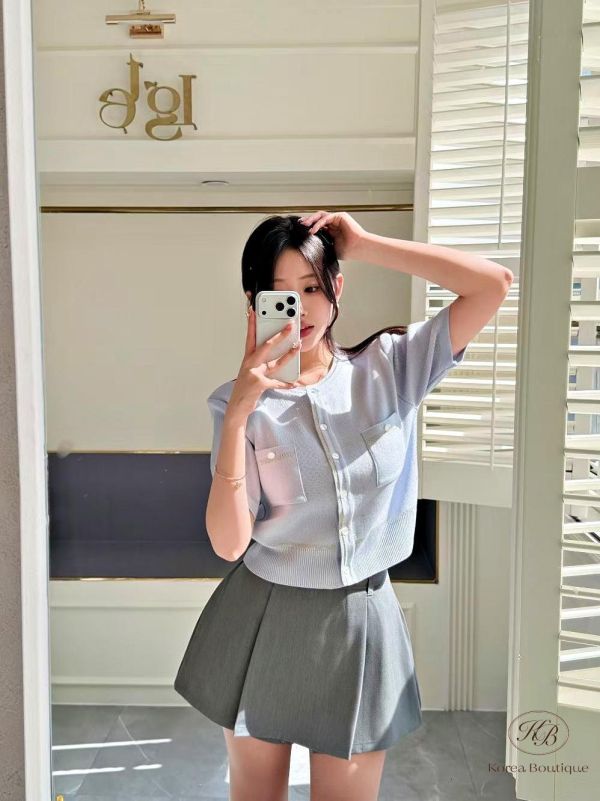 SS260 春季 配色好美的小香風針織短袖外套 