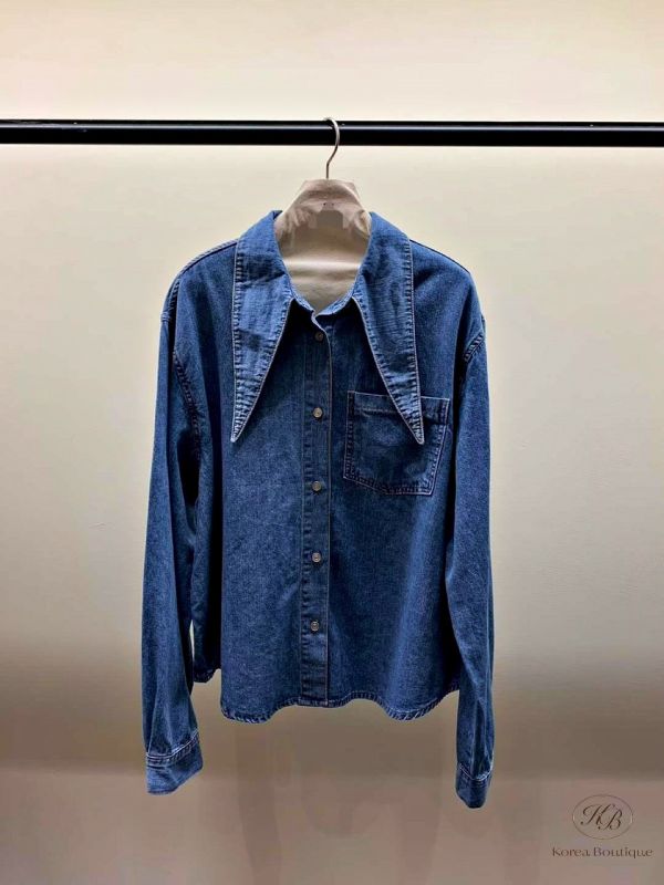 Fw265 秋季 領口設計很特別的牛仔套裝 一套 