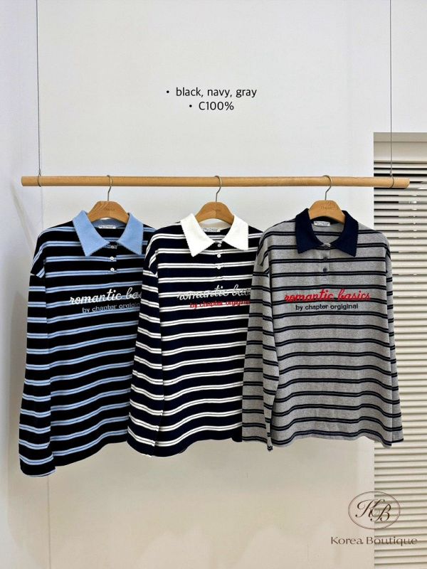 Fw168 秋季 可愛配色的條紋polo杉 