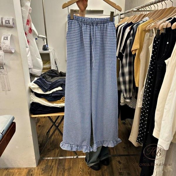 SS451 春季 格紋花邊褲 