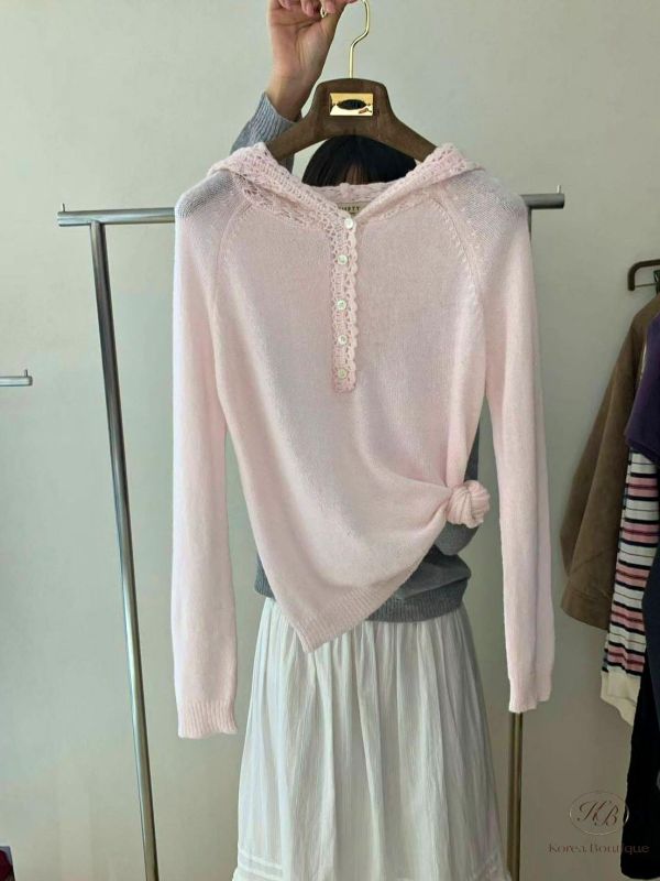 FW2743 秋季 花邊鉤針連帽上衣 