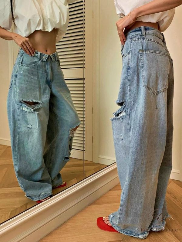 SS395 春季 褲頭設計破損牛仔褲 