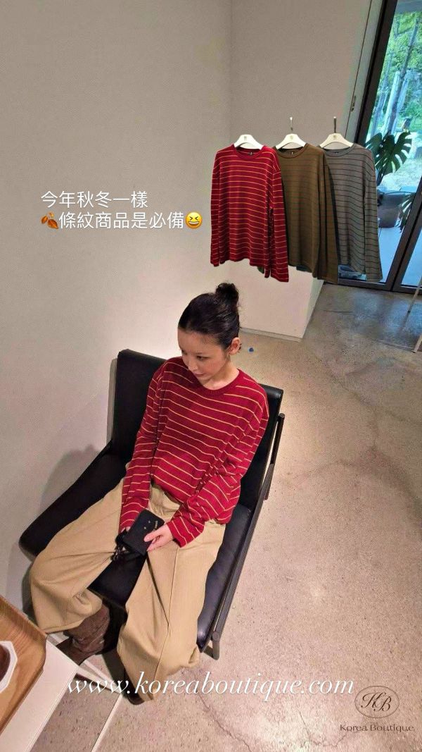 Fw207 秋季 圓領條紋簡單長袖 
