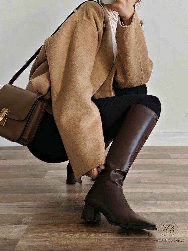 L19 真皮後拉鍊長靴 