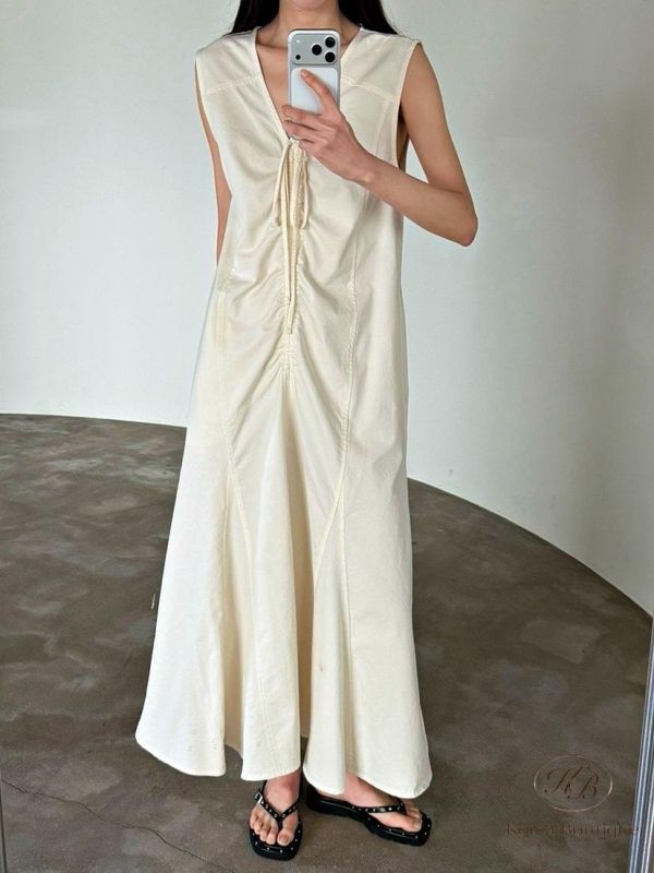 SS362 春季 很美的v領皺摺洋裝 