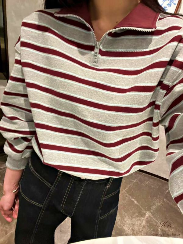 Fw434 冬季 加絨版條紋上衣 