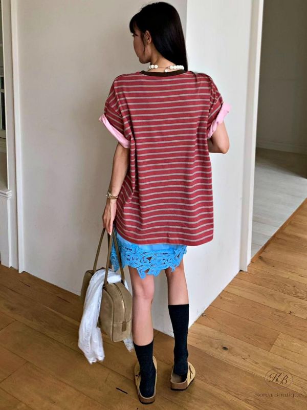 FW2640 秋季 復古色米妮條紋tee 