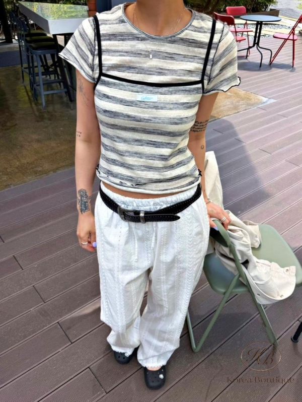 KR2627 夏季 兩件式條紋組 