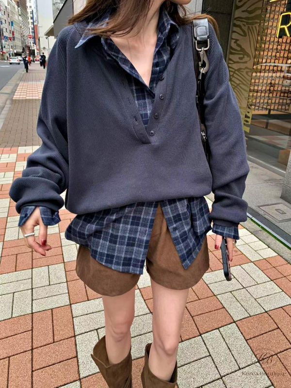 FW2767 秋季 半開排扣紋理上衣 