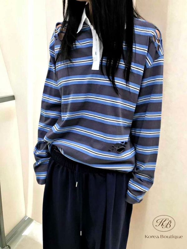 Fw141 秋季 破損感polo條紋衫 