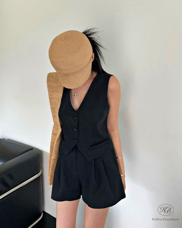 SS464 春季 亞麻背心套裝 