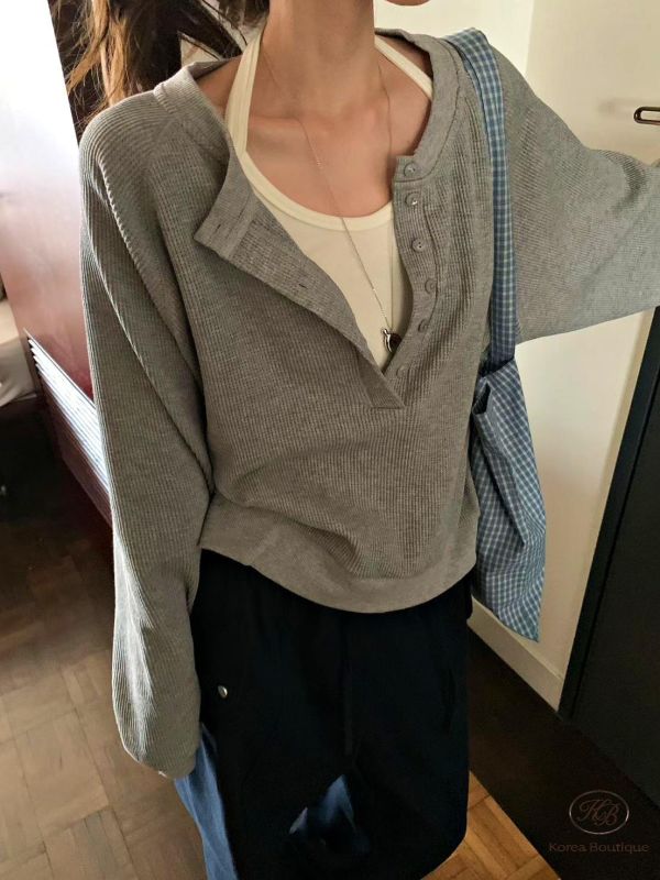 FW2767 秋季 半開排扣紋理上衣 