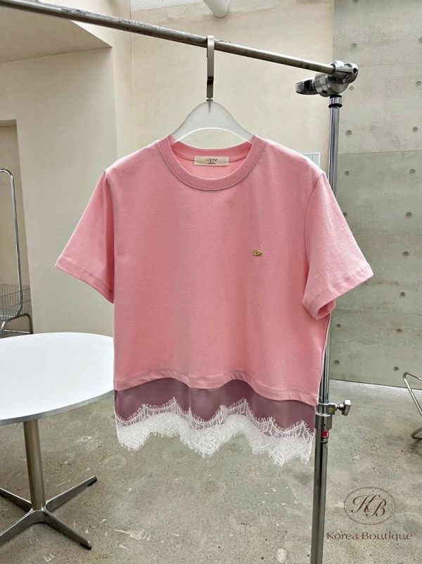 SS500 春季 小吊牌蕾絲素面tee 