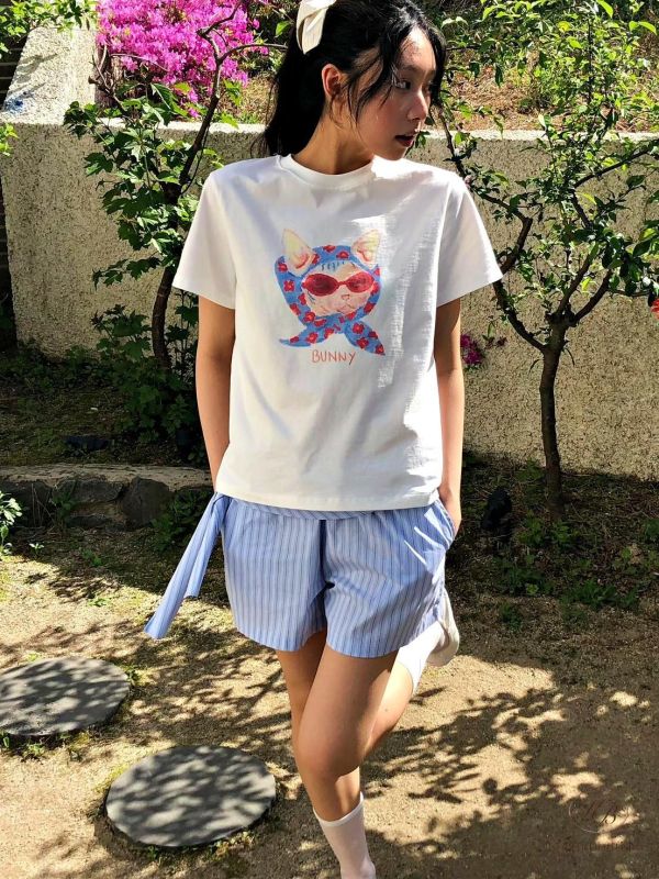 SS505N 春季 萌萌頭巾貓造型tee 