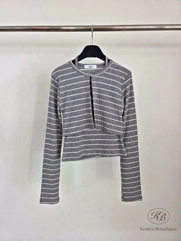 SS90 春季 條紋薄長袖套裝 