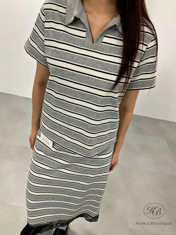 SS334 春季 polo衫條紋套裝 