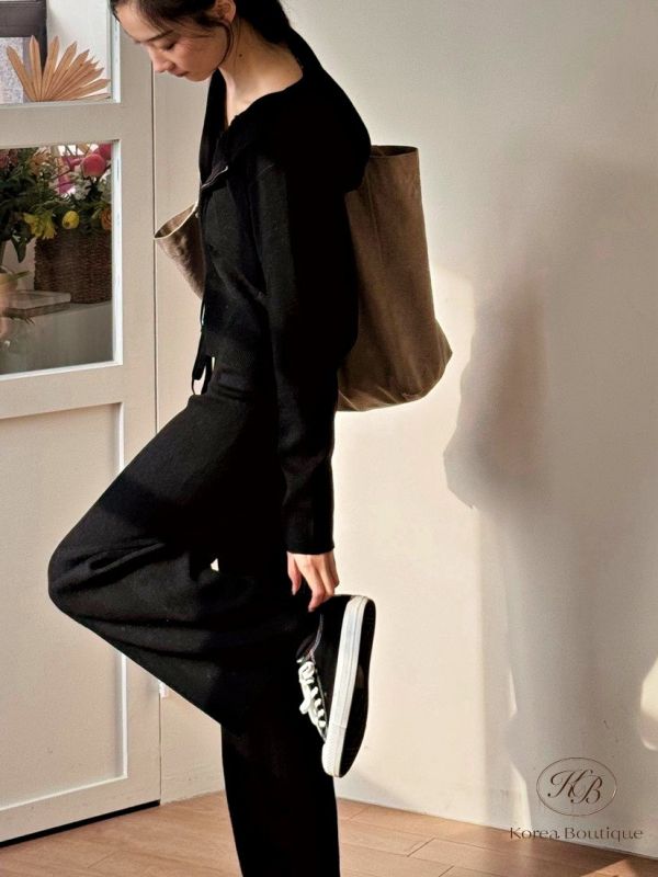 Fw348 秋季 針織薄長褲套裝 