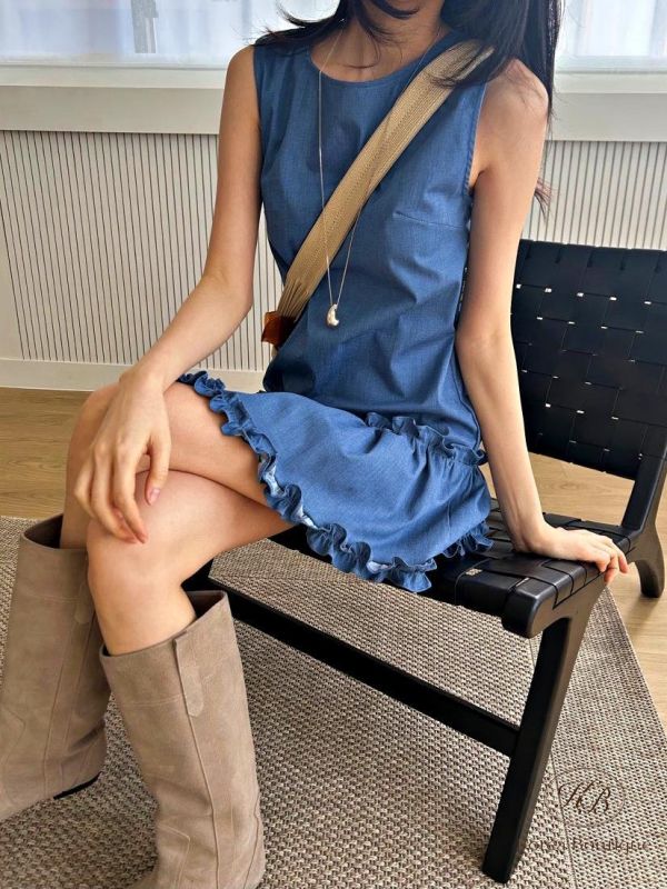 SS328 春季 花邊牛仔丹寧小洋裝 