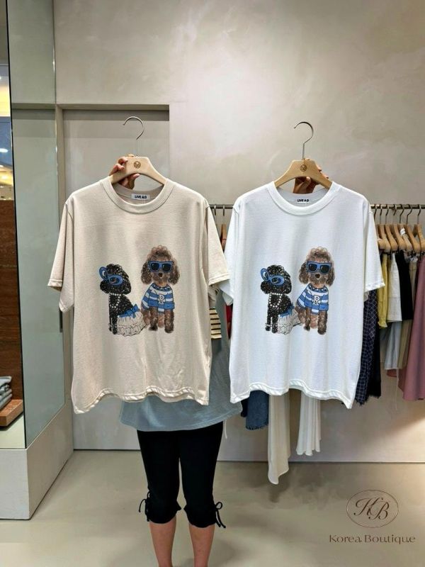 FW2706 秋季 可愛墨鏡狗狗tee 